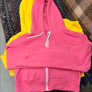 American Apparel Women’s Zip-Up Hoodie in Yellow & Pink CROPPED